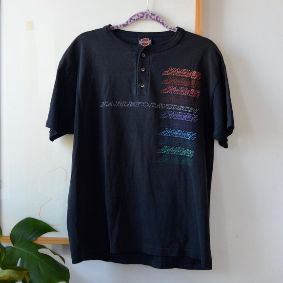 Rare Vintage 1983 Harley Davidson Faded Henley Mens Tee Size L Dubuque Iowa - Picture 1 of 9